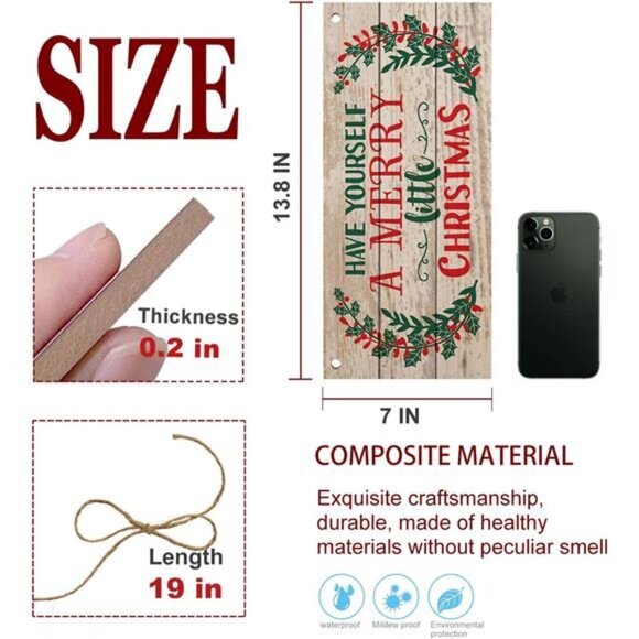 Christmas Door Hanging Sign Big Wall Wood Winter Decorations Indoor Outdoor Sign - Picture 2 of 6